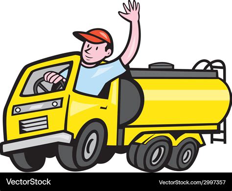 Tanker truck driver waving cartoon Royalty Free Vector Image