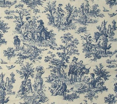 Items similar to Classic Blue and White WAVERLY TOILE FABRIC - Rustic Life - Drapery Fabric, Red ...