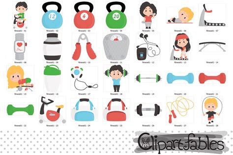 Cute FITNESS clipart, Gym clip art set, Workout, Yoga By clipartfables | TheHungryJPEG