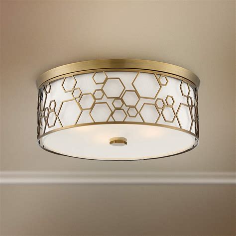 Flush Mount 17"W Polished Satin Brass Drum LED Ceiling Light - #78M61 ...