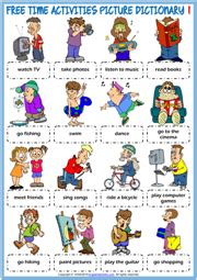 Free Time Activities ESL Picture Dictionary Worksheets