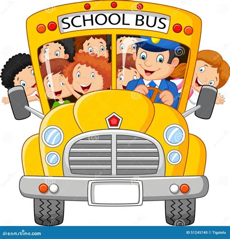 School Kids Cartoon Riding A School Bus Stock Vector - Image: 51245740