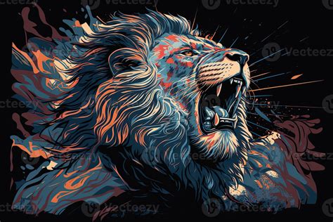 Poster of Lion roaring, Abstract poster of a dangerous and powerful roaring male lion ...