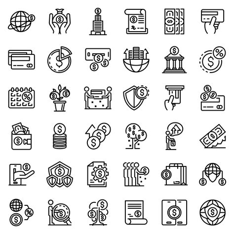 Credit union icons set, outline style 8886878 Vector Art at Vecteezy