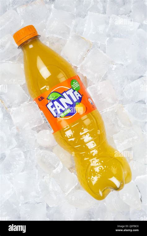 Fanta Orange Lemonade Soft Drink Beverage In A Plastic Bottle On Ice Ice Cube High Format Stock ...