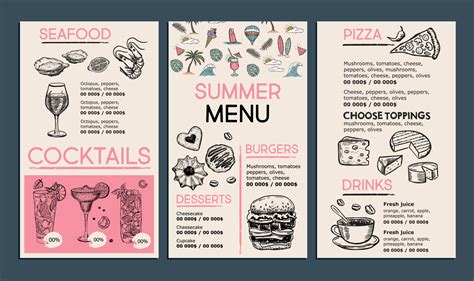 Summer menu, template design. Food flyer. Hand-drawn style. Vector ...