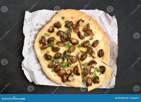 Pizza with Mushrooms and Cheese Stock Image - Image of green, dinner: 99428755