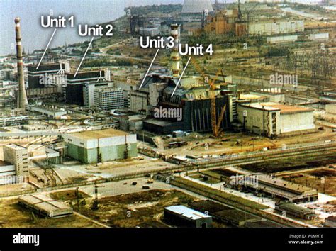 An aerial view of the Chernobyl Nuclear Power Plant before the disaster in Ukraine. The ...