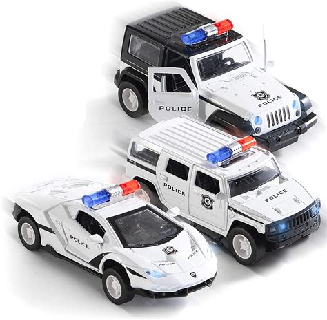 Top Race Metal Diecast Model Police Cars – Pull Back Models – Battery Powered Car Sets with ...