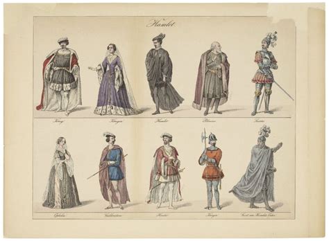 Hamlet [costumes for 10 of the characters] [graphic]. | Hamlet characters, Character drawing ...