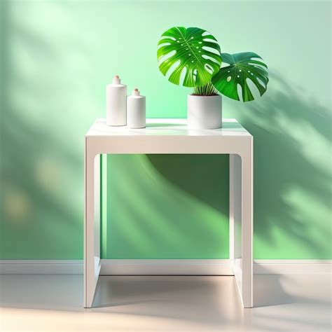 Premium AI Image | Minimal modern white marble stone counter table tropical monstera plant tree ...