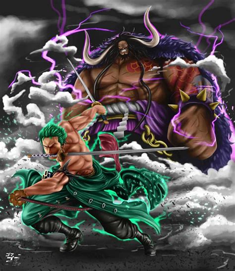 The illustration Roronoa Zoro vs Kaido , with the tags samurai, RoronoaZoro, anime, Strawhat ...