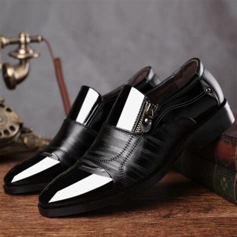 Size 14 Zipper Fancy Style Italian Original High Quality Business Black Mens Dress Shoes Leather ...