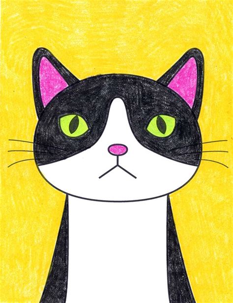 Easy How to Draw a Cat Tutorial Video and Cat Coloring Page