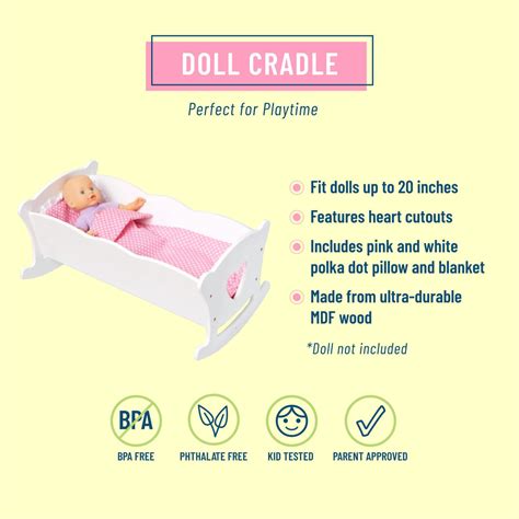 Wildkin Kids Doll Cradle|Wooden Doll Rocking Cradle for Kids-White