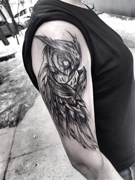 Blackwork style designed by Inez Janiak shoulder tattoo of mystical owl - Tattooimages.biz