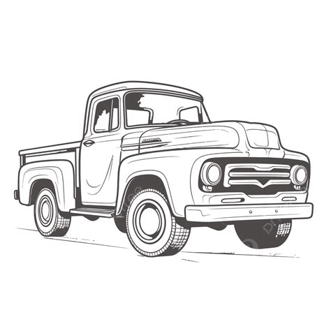 Drawing Of A Classic Pickup Truck Outline Sketch Vector, Wing Drawing, Truck Drawing, Pickup ...