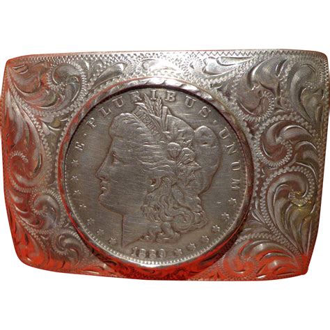 Vintage Sterling Silver Cowboy Belt Buckle .925 Morgan Silver Dollar from threedaughtersantiques ...