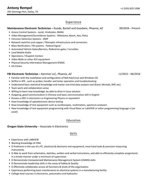 Electronic Technician Resume Samples | Velvet Jobs