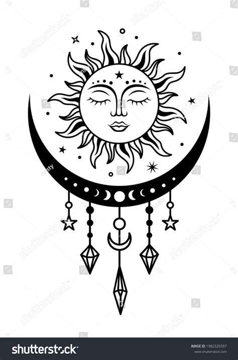 Sun Crescent Moon Vector Silhouette Design Stock Vector (Royalty Free ...