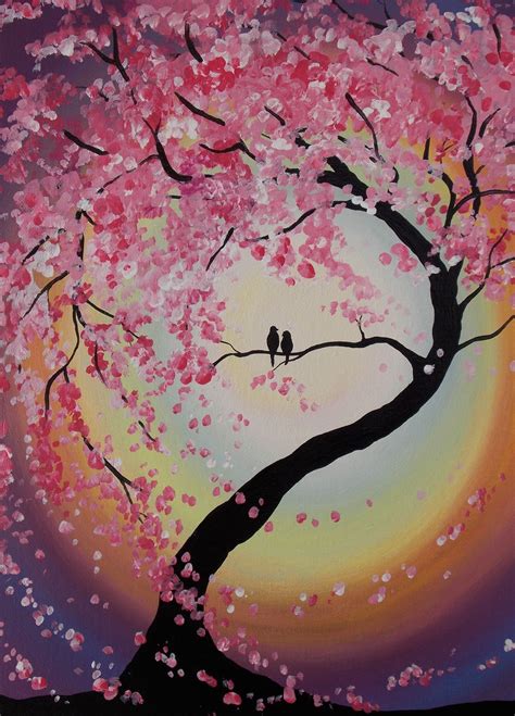 "Unruffled Feathers" Original Painting by Kaila Lance. Love birds, Cherry Tree, Ch… | Tree ...