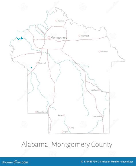 Map of Montgomery County in Alabama Stock Vector - Illustration of alabama, lakes: 131485730