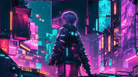 Premium Photo | The neonlit streets of a cyberpunk anime night city ...