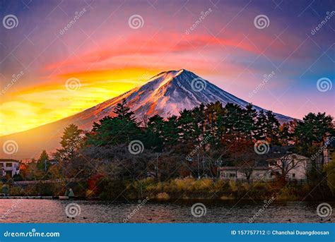 Mountain Fuji and Lake with Bueatiful Sunrise in Winter Season Stock Photo - Image of lake ...