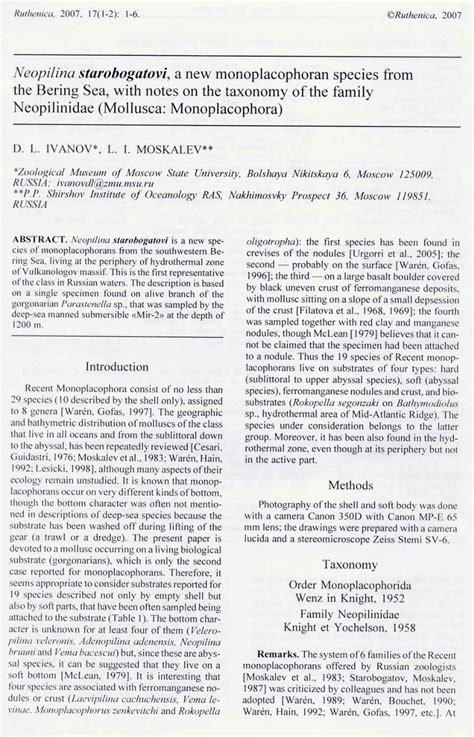 (PDF) Neopilina starobogatovi, a new monoplacophoran species from the Bering Sea, with notes on ...