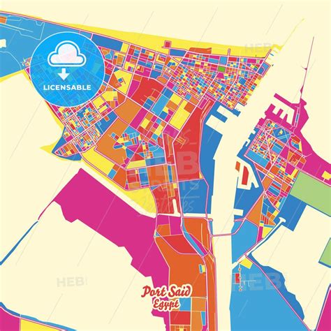 Port Said, Egypt Crazy Colorful Street Map Poster Template - HEBSTREITS ...