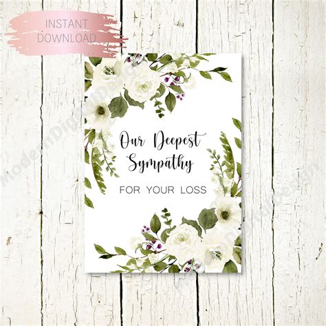 Printable Sympathy Card, Digital Condolences Card, Our Deepest Sympathy, Instant Download ...