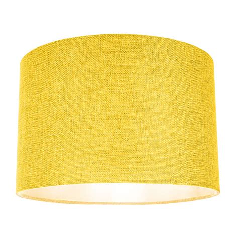 Contemporary and Sleek Yellow Plain Linen Fabric Drum Lamp Shade 60w Maximum - Happy Homewares