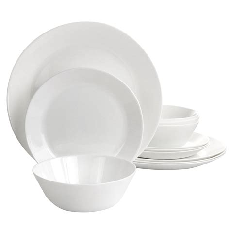 Gibson Ultra Courtyard 12 Piece Tempered Opal Glass Dinnerware Set in White