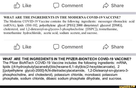 Like Comment Share WHAT ARE THE INGREDIENTS IN THE MODERNA COVID-19 ...