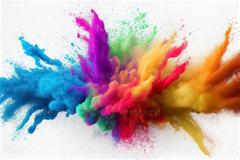 colorful rainbow holi paint color powder explosion isolated white wide panorama background 3D ...