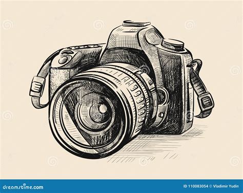 Modern Camera in Doodle Style. Stock Vector - Illustration of drawing, hand: 110083054