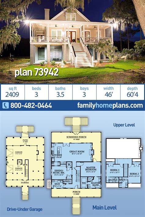 This coastal home plan is available on a raised post or pier foundation. The seaside design is ...