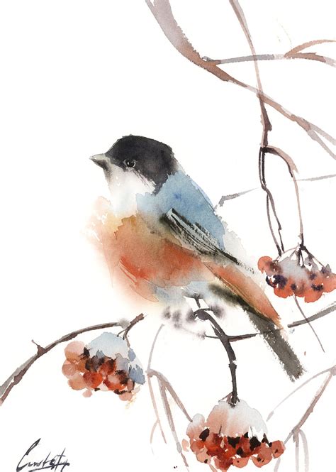 Bullfinch Bird Original Watercolor Painting Bird Loose Style image 0 Bird Watercolor Paintings ...