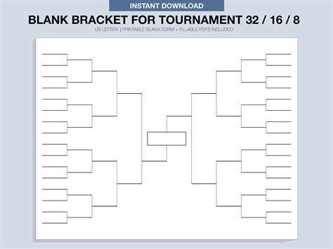 Blank Tournament Bracket, Printable, Fillable PDF, Single Elimination ...