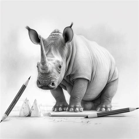 Premium AI Image | Pencil sketch realistic rhinoceros animal drawing AI Generated