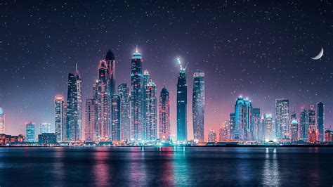 Dubai Skyline Starry Sky At Night Ultra Hd Wallpapers For Android Mobile Phones Tablet And ...