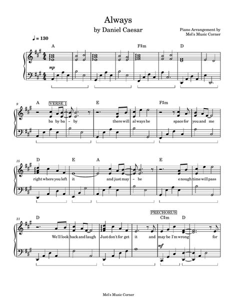 Daniel Caesar - Always (piano sheet music) Partition musicale by Mel's Music Corner