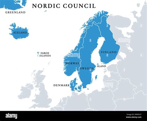 Nordic Council members, Nordic countries cooperation, political map ...