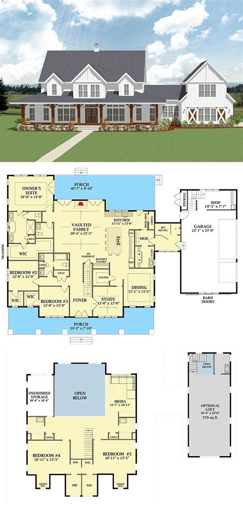 5 Bedroom Farmhouse Plans - Eclectic Dining Room