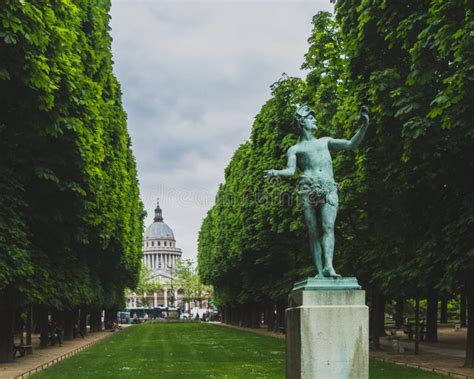 Statue between Trees with Pantheon in the Distance, in Luxembourg ...