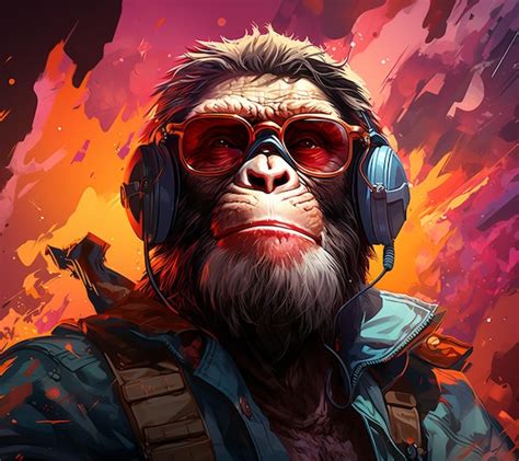 Premium AI Image | Painting of a monkey with headphones and sunglasses ...