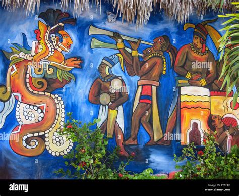 Colorful murals depicting Mayan culture on walls near Chichen Itza, Mexico Stock Photo - Alamy