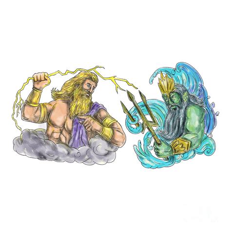 Zeus Thunderbolt Vs Poseidon Trident Tattoo Digital Art by Aloysius ...