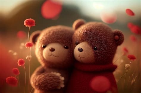 Premium AI Image | Two teddy bears hugging each other with red hearts ...