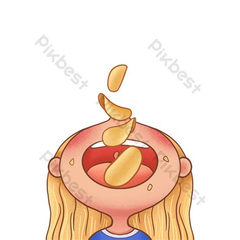 Drawing Happy Girl Eating Potato Chips PNG Images | PSD Free Download - Pikbest